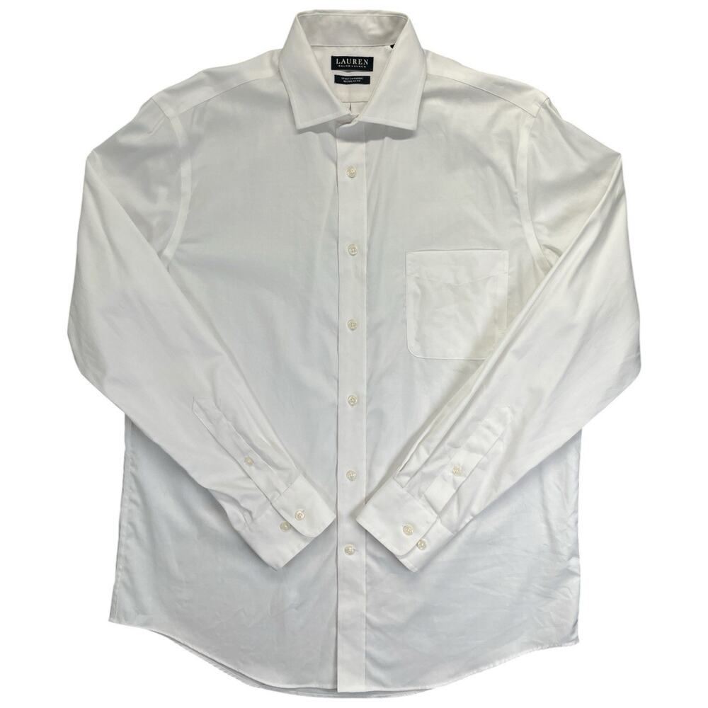 Lauren Ralph Lauren Mens Dress Shirt 16 34/35 L White Regular Fit Stretch